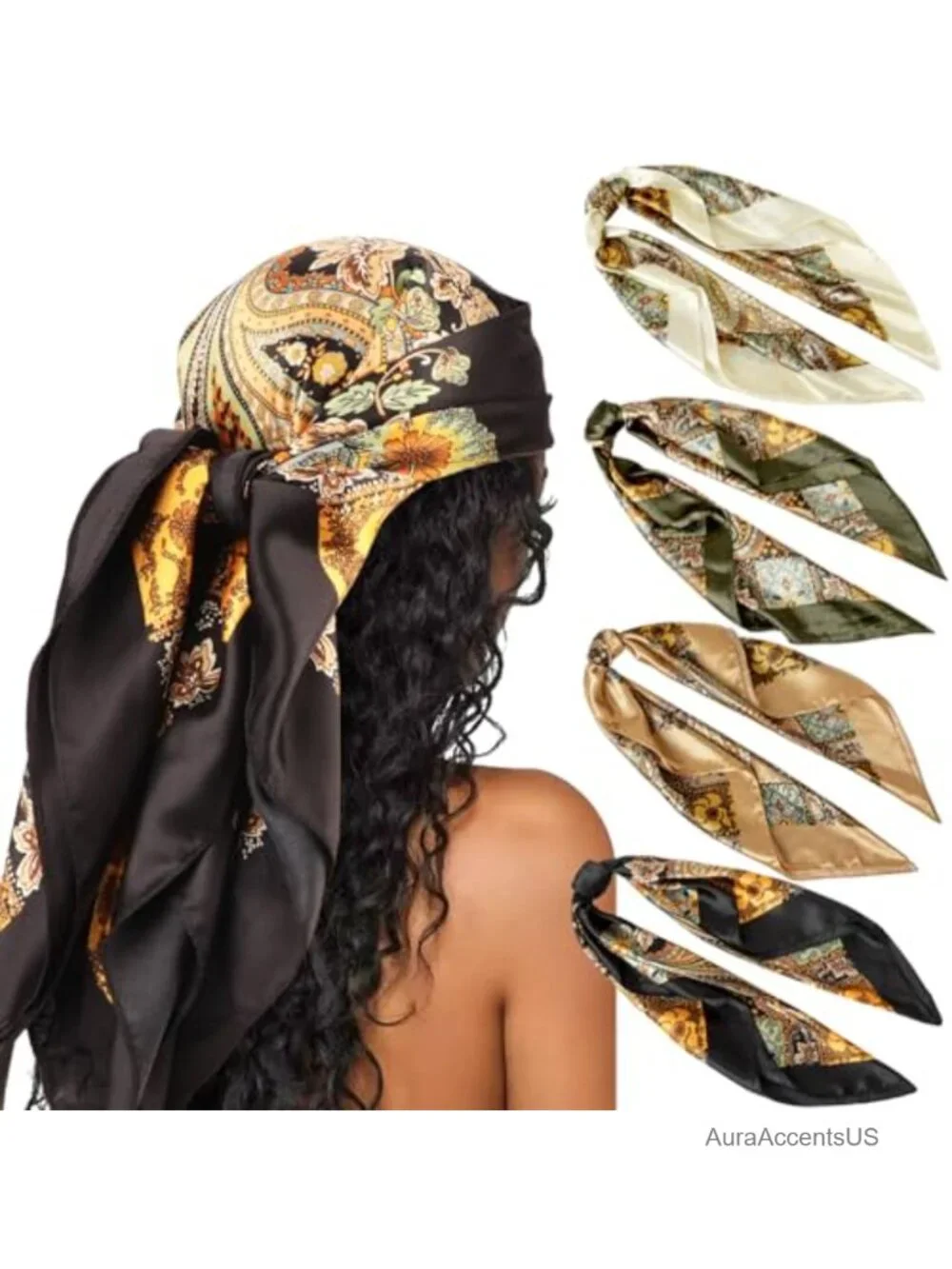 Polyester Silk Feeling Fabric Large Square Satin Head Scarf Set of 4